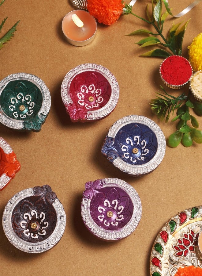 TrendBell Handmade Terracotta Set of 6 Multicolor Clay Diya for Diwali/Navratri Decorations Oil Lamp Diwali Clay Diya Tea Light Holder Indian Decor Festival Gifts Puja Items | TRBD6-03 - Image 3